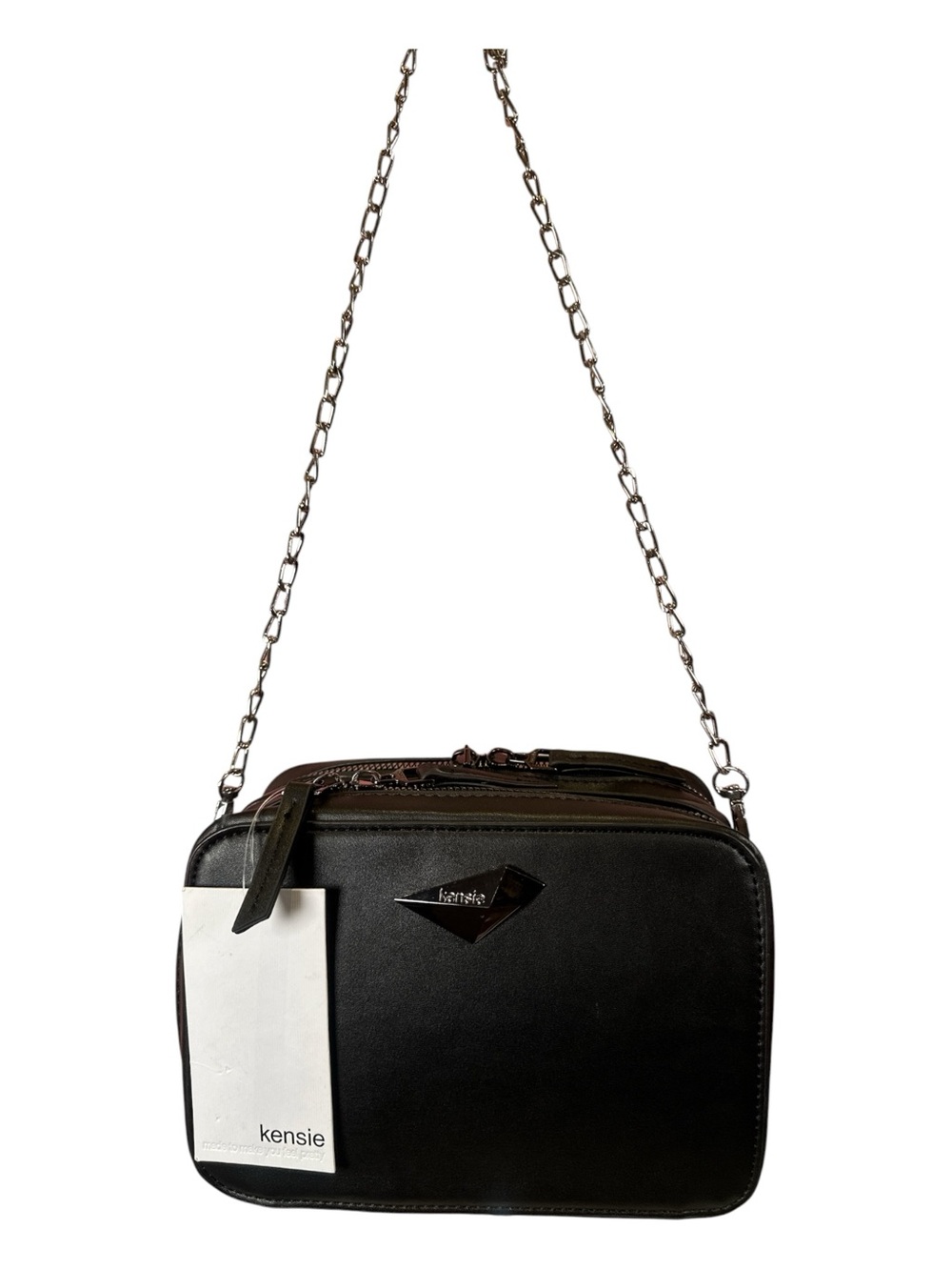 Kensie Black Camera Style Crossbody Bag with Silver Chain Strap